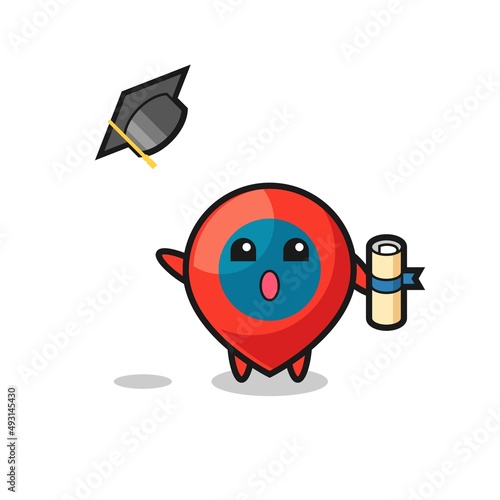 Illustration of location symbol cartoon throwing the hat at graduation