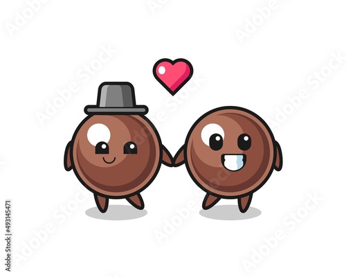 tapioca pearl cartoon character couple with fall in love gesture