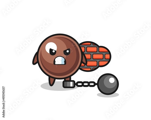 Character mascot of tapioca pearl as a prisoner