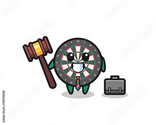 Illustration of dart board mascot as a lawyer