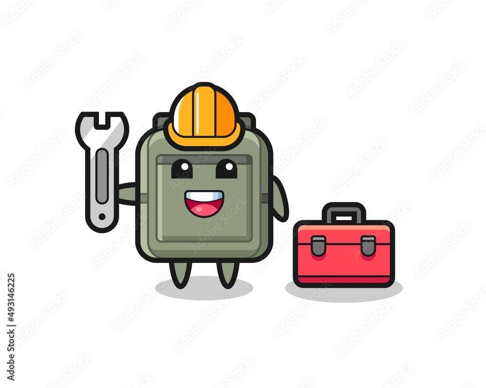 Mascot cartoon of school bag as a mechanic Mascot cartoon of school bag as a mechanic