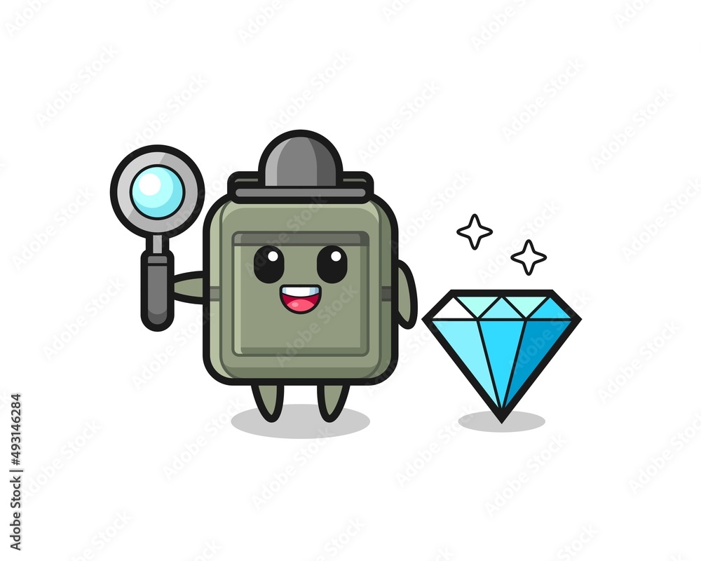 Illustration of school bag character with a diamond Illustration of school bag character with a diamond