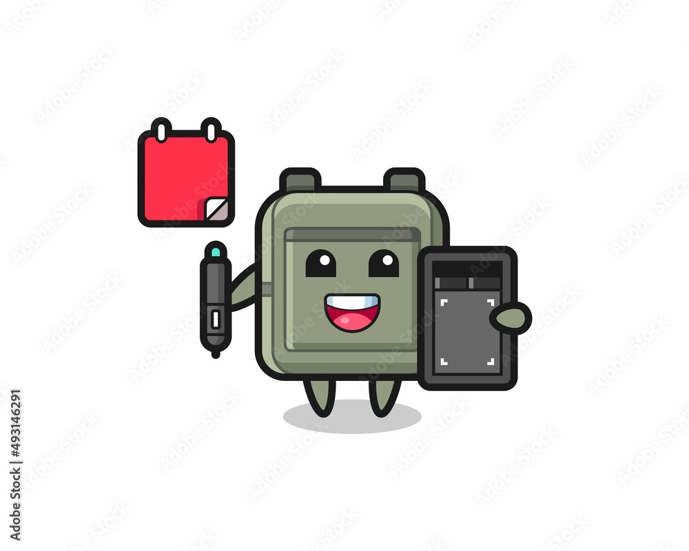 Illustration of school bag mascot as a graphic designer Illustration of school bag mascot as a graphic designer