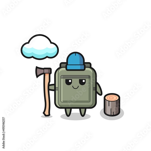 Character cartoon of school bag as a woodcutter