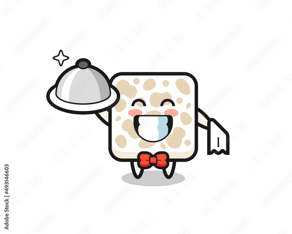 Character mascot of tempeh as a waiters Character mascot of tempeh as a waiters