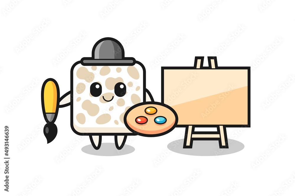 Naklejka premium Illustration of tempeh mascot as a painter