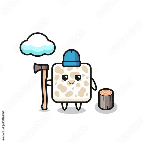 Character cartoon of tempeh as a woodcutter