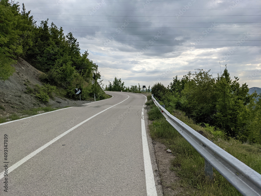 scenic empty roadway with clouds and trees