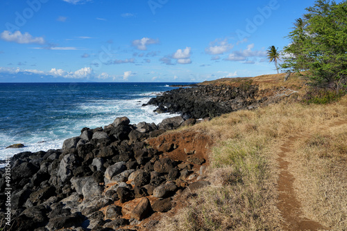 Old Coast Guard Beach in the north of Big Island, Hawaii - Rocky shore in the Kohala Historical Sites State Monument photo