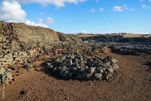 Mo'okini Heuiau in the north of Big Island, Hawaii - Ruins of a temple of the Hawaiian religion in the Kohala Historical Sites State Monument near Upolu Point photo