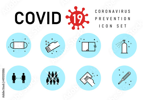 新型コロナウイルス感染症対策アイコンセット　Covid-19 / Coronavirus prevention icon set