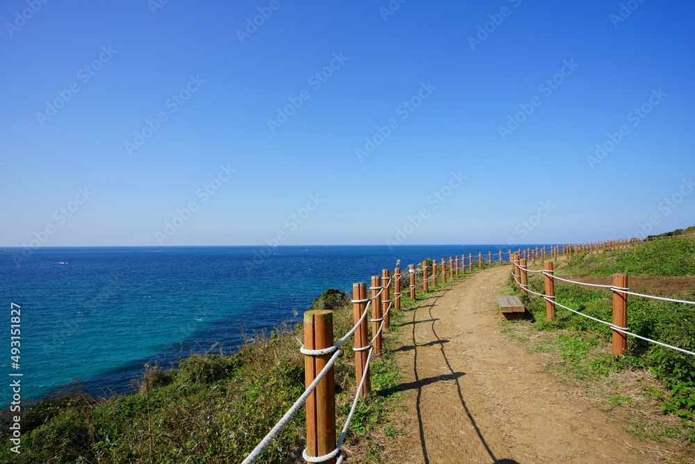 fine seaside walkway and clear bluish sea