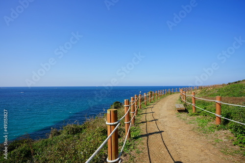 Fototapeta Naklejka Na Ścianę i Meble -  fine seaside walkway and clear bluish sea