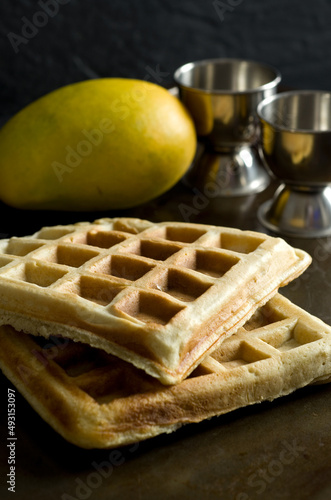 Close View of Delicious Waffles with Mango