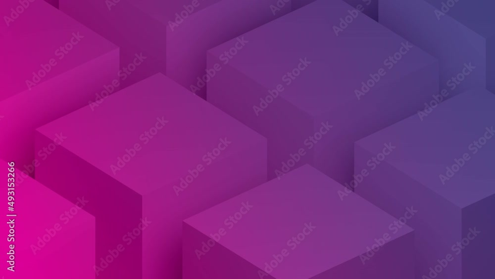 3d geometric cubes background with rotating loop animation in purple to violet colors