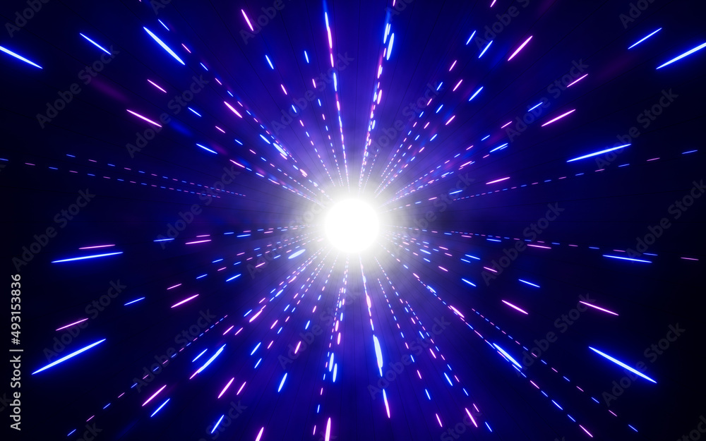 Fototapeta premium Glowing particles with neon tunnels, 3d rendering.