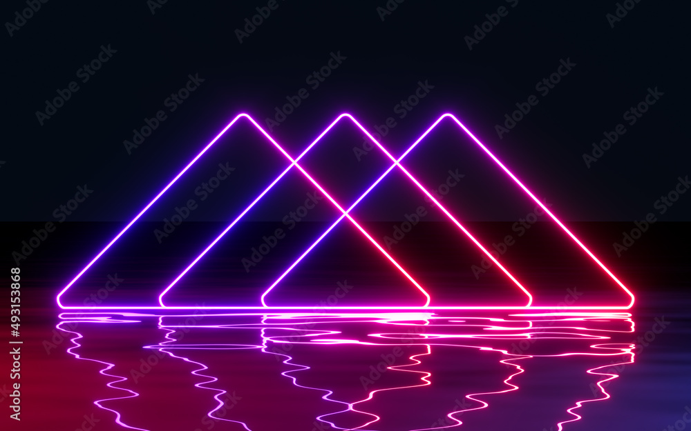 Neon lines on the water, 3d rendering. Neon lines on the water, 3d rendering.