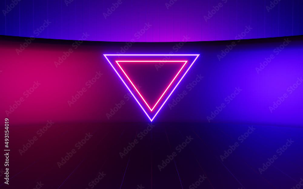 Fototapeta premium Glowing neon lines in the round room, 3d rendering.