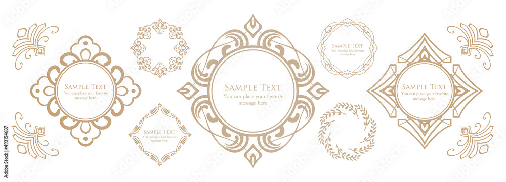 春の植物モチーフのフレームセット。ビンテージフラワー。装飾デザイン。流行りのあしらい