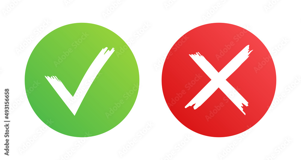 Simple right and wrong button set. Check mark and cross mark symbol. Simple right and wrong button set. Check mark and cross mark symbol.