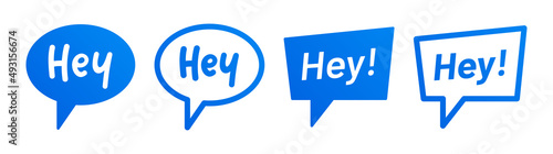 Hey message on blue design collection.