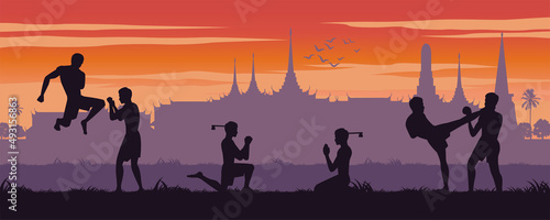silhouette design of boxer are fighting vector illustration