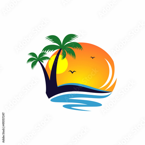 summer beach logo design vector template
