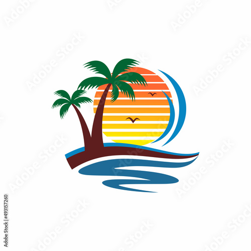 summer beach logo design vector template