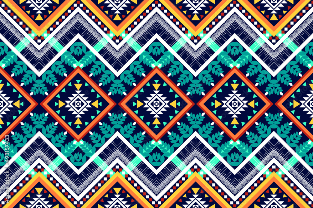Ikat ethnic seamless pattern design. Aztec fabric carpet mandala ornament chevron textile decoration wallpaper. Tribal boho turkey African American Indian traditional embroidery vector Ikat ethnic seamless pattern design. Aztec fabric carpet mandala ornament chevron textile decoration wallpaper. Tribal boho turkey African American Indian traditional embroidery vector