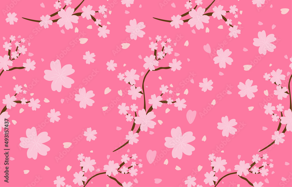Seamless pattern of sakura, delicate pink fabric pattern, spring petal illustration vector. Seamless pattern of sakura, delicate pink fabric pattern, spring petal illustration vector.