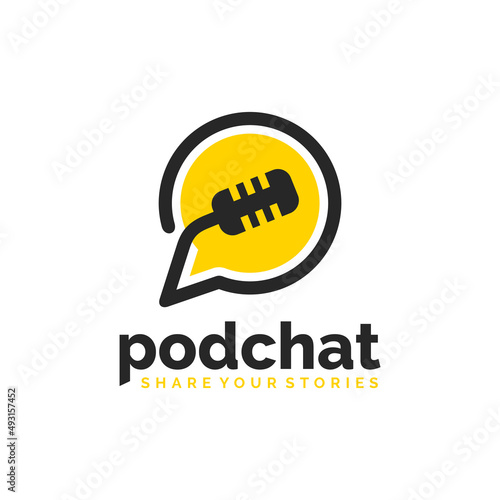 Podcast chat logo template with line art style