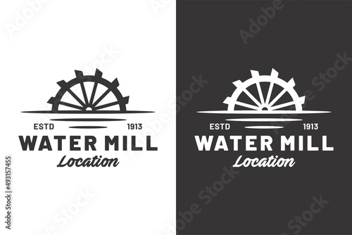 Valokuvatapetti Vintage water mill logo template