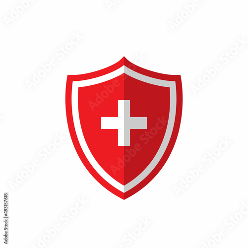 Health Insurance Shield with Cross Sign Symbol Icon Vector