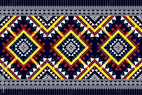 Ikat ethnic seamless pattern design. Aztec fabric carpet mandala ornament chevron textile decoration wallpaper. Tribal boho turkey African American Indian traditional embroidery vector 