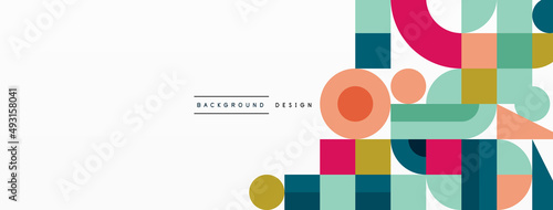 Circle and square geometric background. Round shapes with squares and triangles composition for wallpaper, banner, background or landing