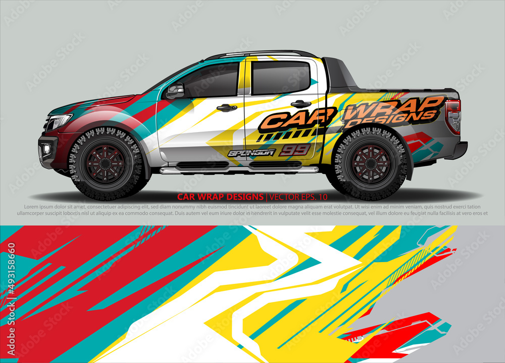 Car wrap decal design vector. abstract Graphic background kit designs for vehicle, race car, rally, livery, sport car