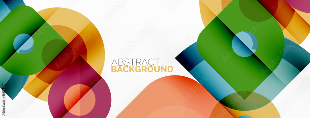 Colorful round shapes, circles and triangles background. Minimal geometric template for wallpaper, banner, presentation Colorful round shapes, circles and triangles background. Minimal geometric template for wallpaper, banner, presentation