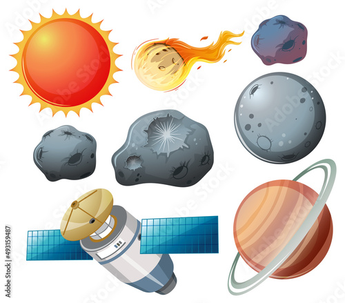 Set of space planets on white background