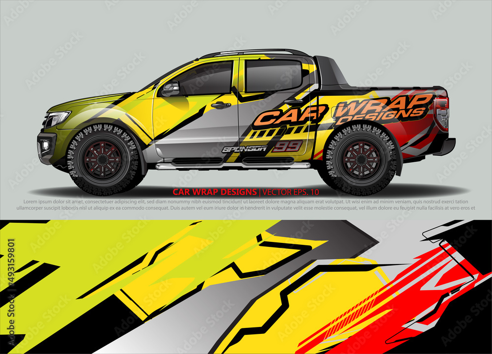 Car wrap decal design vector. abstract Graphic background kit designs for vehicle, race car, rally, livery, sport car