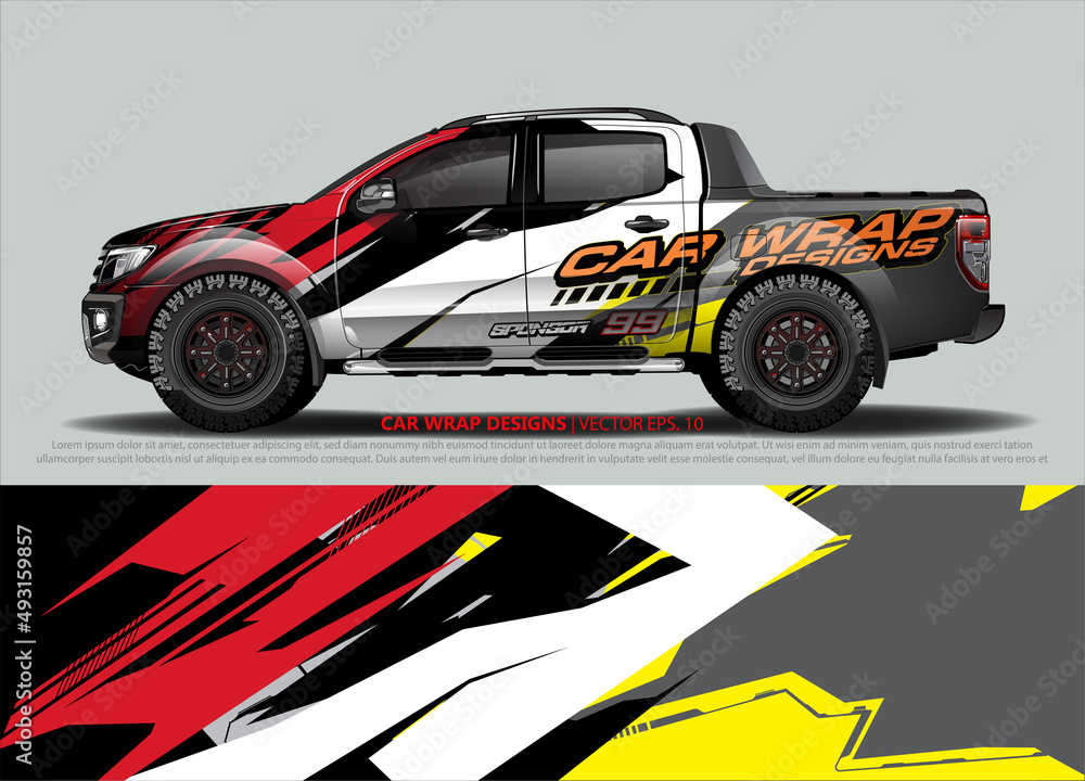 Car wrap decal design vector. abstract Graphic background kit designs for vehicle, race car, rally, livery, sport car