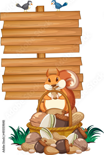 Squirrel with wooden sign banner