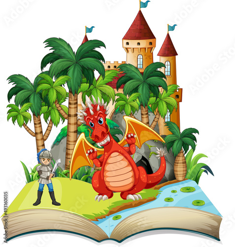 Book with dragon and knigt