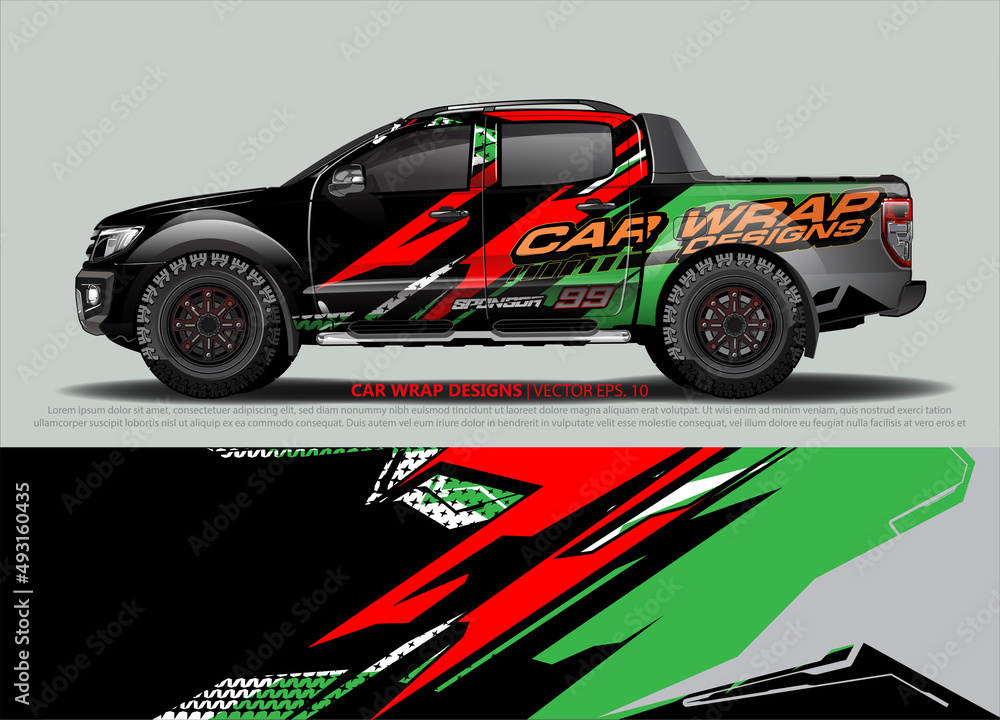 Car wrap decal design vector. abstract Graphic background kit designs for vehicle, race car, rally, livery, sport car