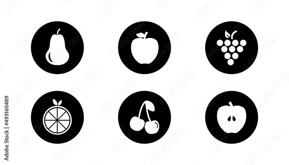 Set of vector fruit icon on simple white background. Set of vector fruit icon on simple white background.