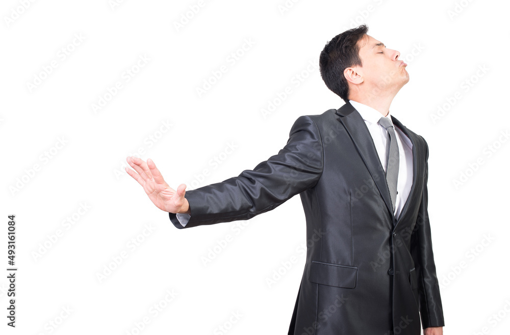 Angry man in suit showing rejecting gesture Angry man in suit showing rejecting gesture