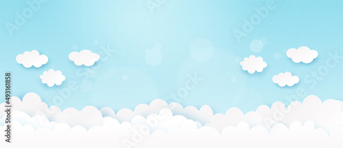 White cloud on blue sky background.Paper art vector illustration.