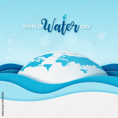 World water day.Earth in water.Paper art of save water for ecology and environment conservation concept design.