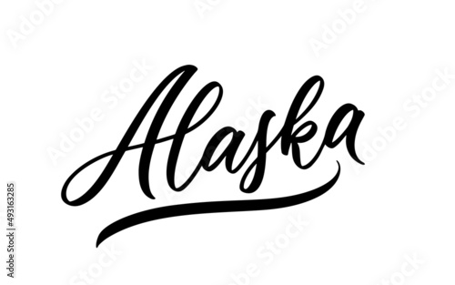 Alaska hand drawn lettering. Calligraphic text isolated on white background. Alaska state script calligraphy. Modern lettering design.
