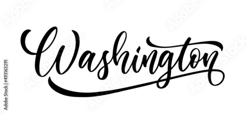 Washington hand drawn lettering. Calligraphic text isolated on white background. Washington state script calligraphy. Modern lettering design.