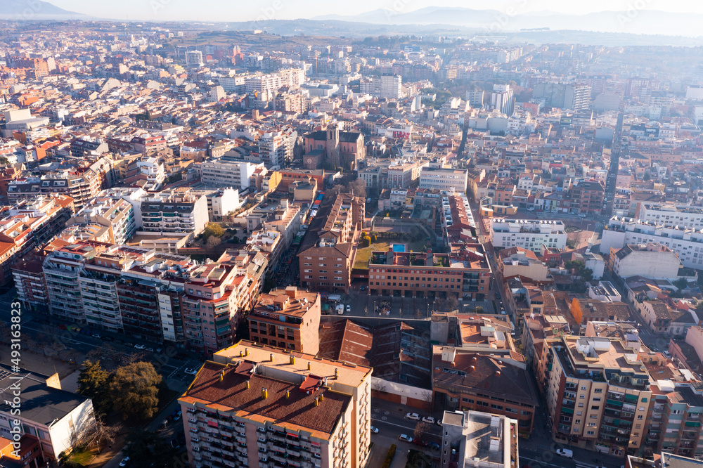 Aerial photo of Granollers with view of residential buildings in daytime, Catalonia, Spain.